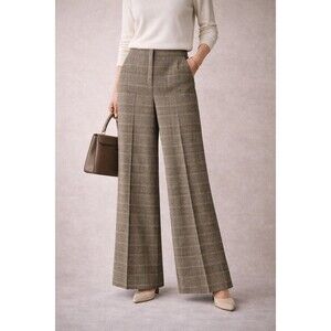 Anne Klein Houndstooth Wool Blend 96% Wide Leg Pants Stretch Size 8
